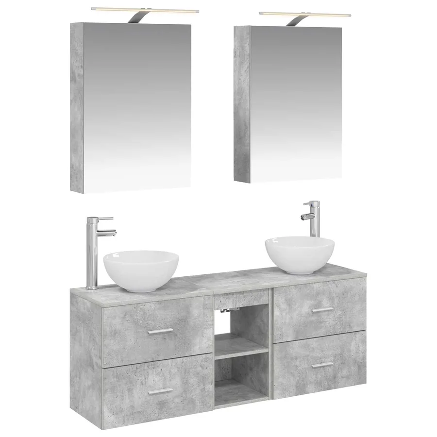 Ensemble d'armoire de salle de bain 5 pcs Gris béton - 2