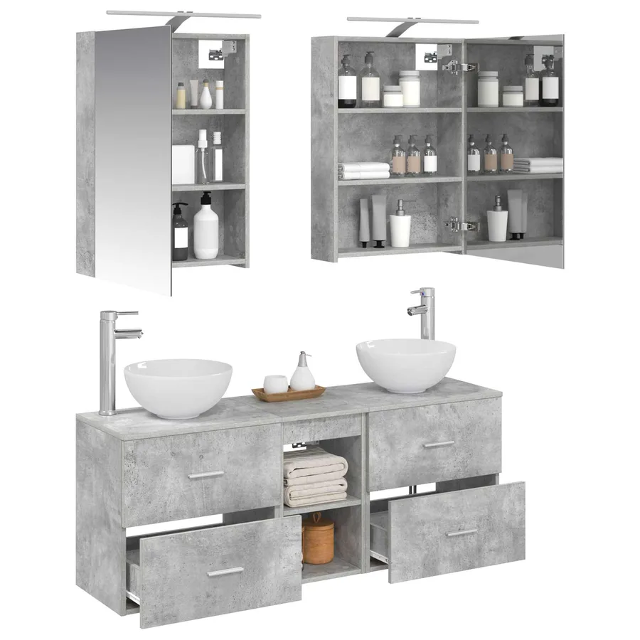 Ensemble d'armoire de salle de bain 5 pcs Gris béton - 3