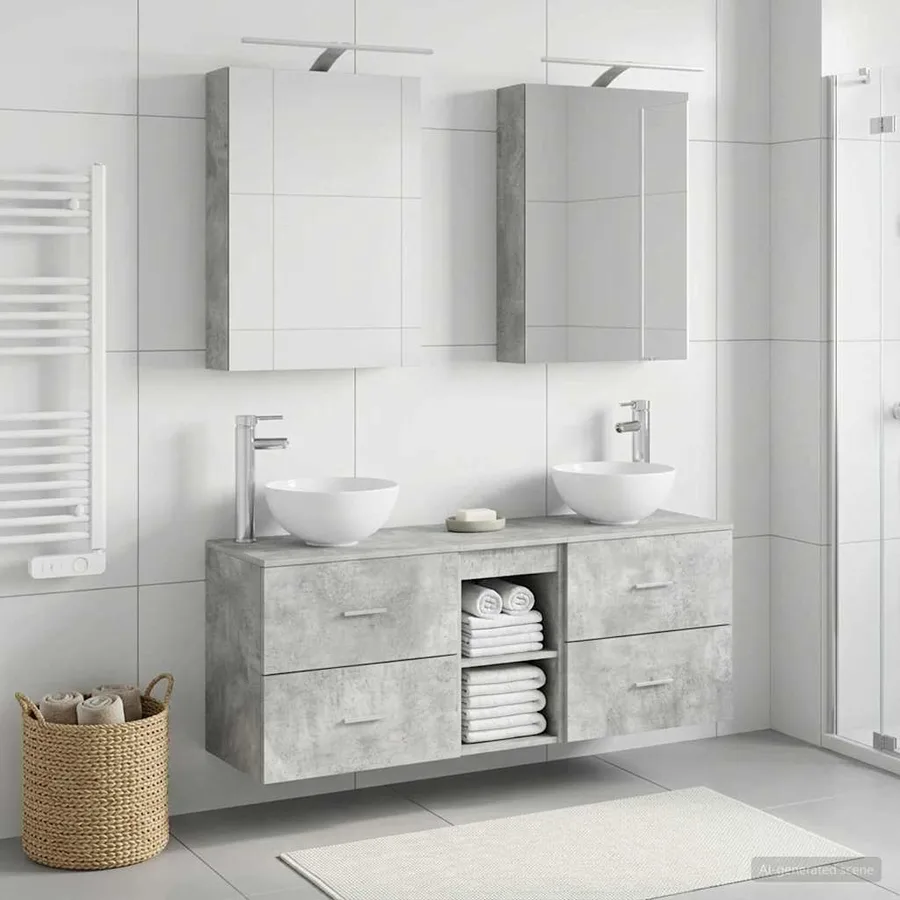 Ensemble d'armoire de salle de bain 5 pcs Gris béton - 4