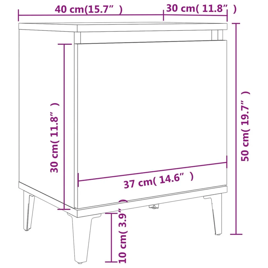 Tables de chevet avec pieds en métal gris béton 40x30x50 cm - 9