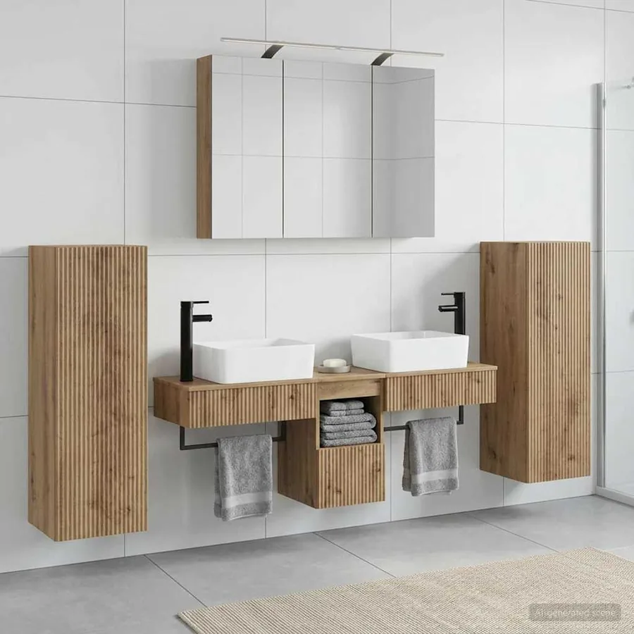 Ensemble de mobilier de salle de bain 6 pc Chêne artisanal