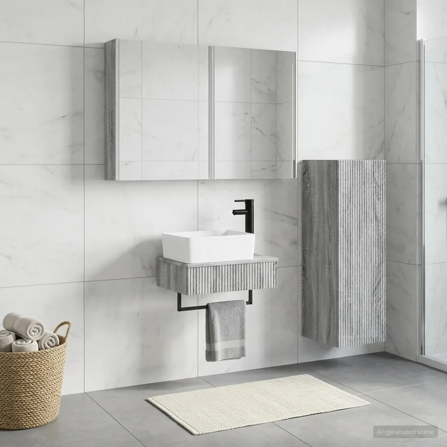 Ensemble de mobilier de salle de bain 4 pcs Sonoma gris