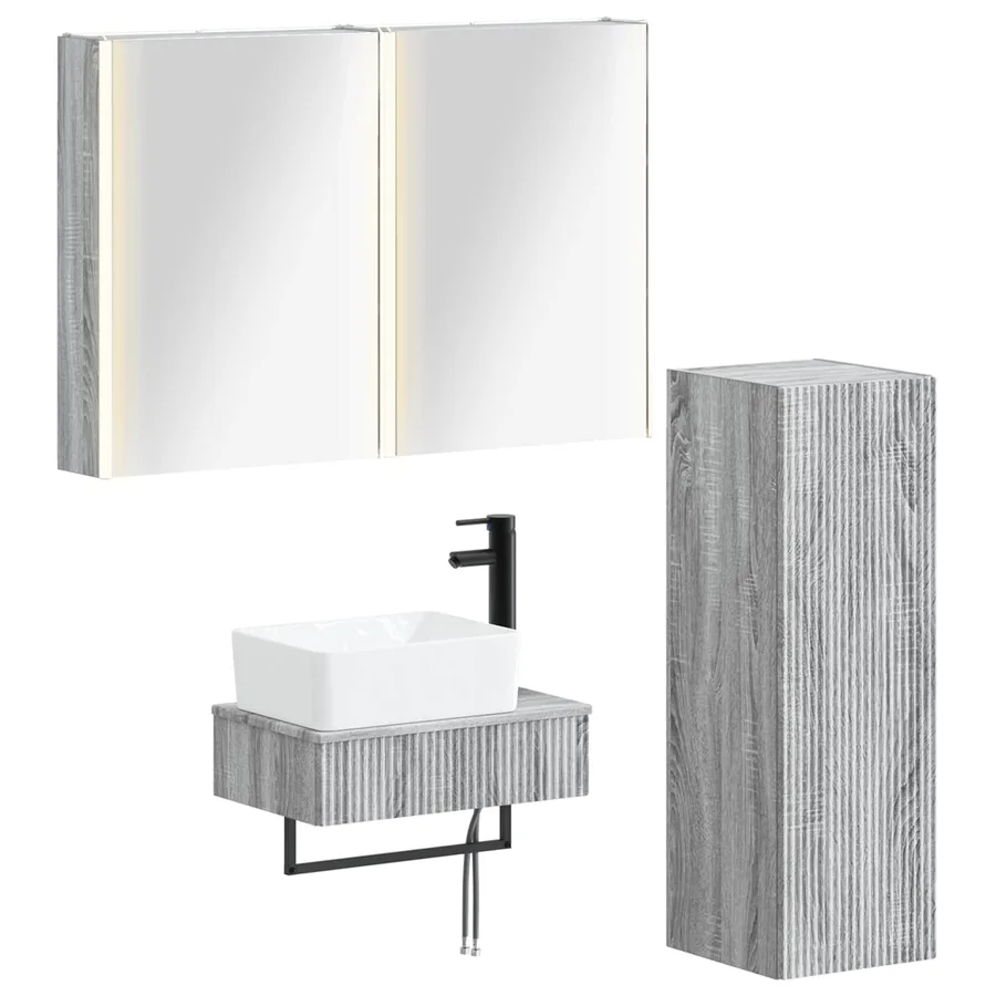 Ensemble de mobilier de salle de bain 4 pcs Sonoma gris - 2
