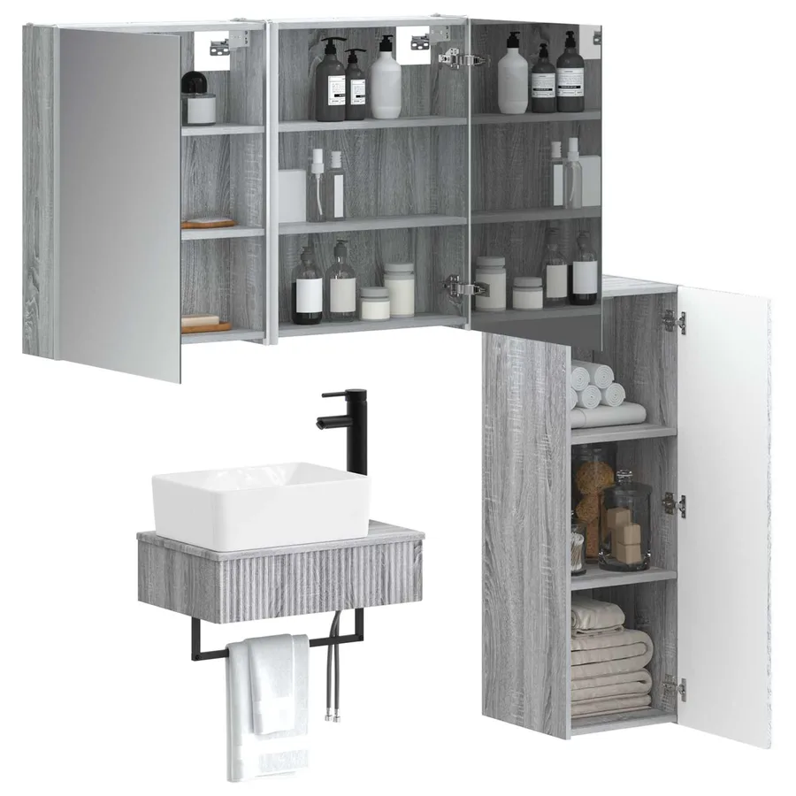 Ensemble de mobilier de salle de bain 4 pcs Sonoma gris - 3