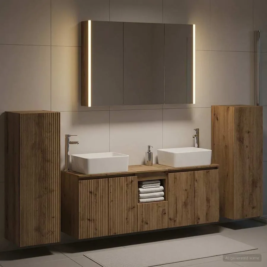 Ensemble de mobilier de salle de bain 6 pc Chêne artisanal