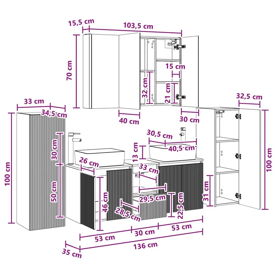 Ensemble de mobilier de salle de bain 6 pc Chêne artisanal - 17