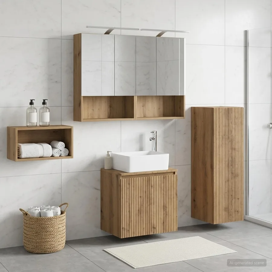 Ensemble de mobilier de salle de bain 4 pc Chêne artisanal