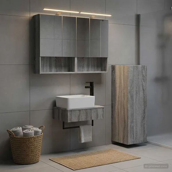 Ensemble d'armoire de salle de bain 4 pcs Sonoma gris
