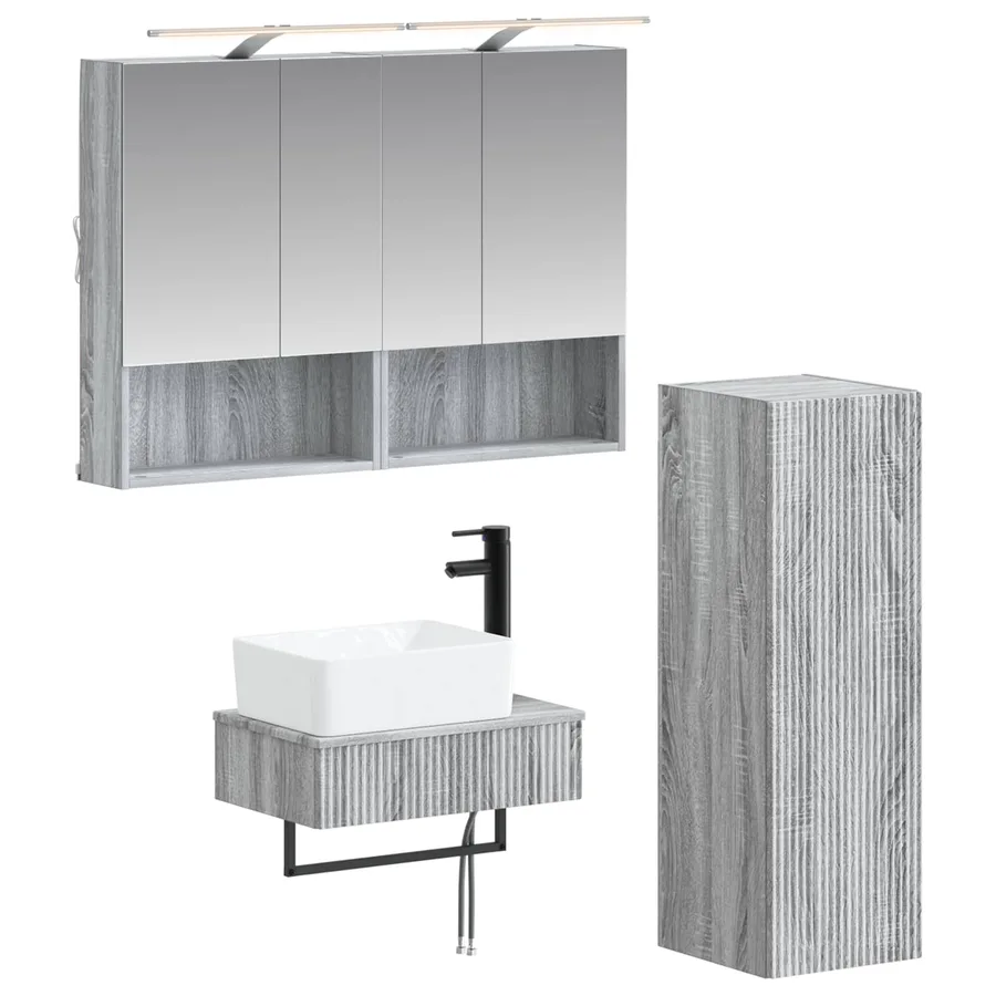 Ensemble d'armoire de salle de bain 4 pcs Sonoma gris - 2