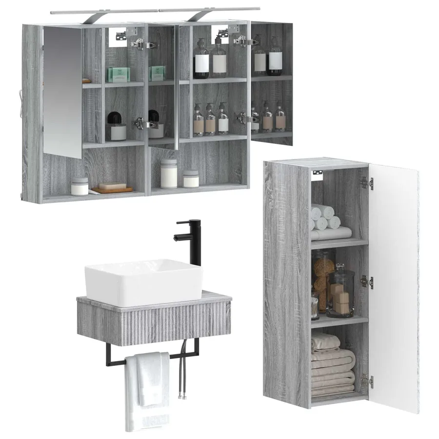 Ensemble d'armoire de salle de bain 4 pcs Sonoma gris - 3