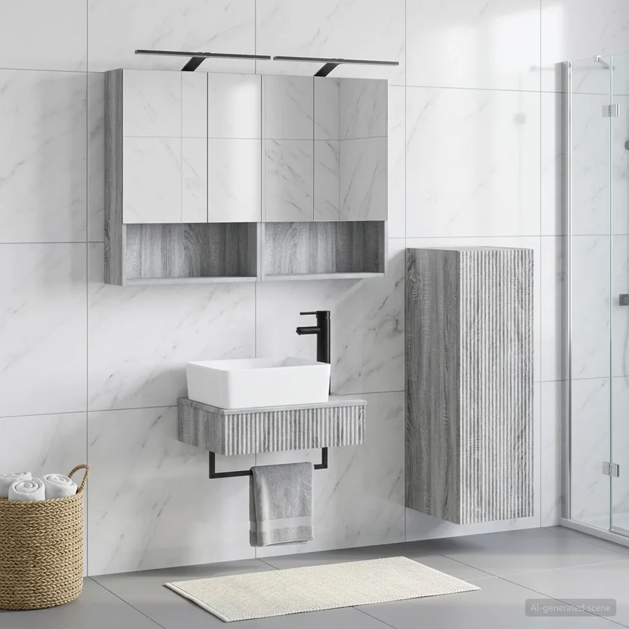 Ensemble d'armoire de salle de bain 4 pcs Sonoma gris - 4