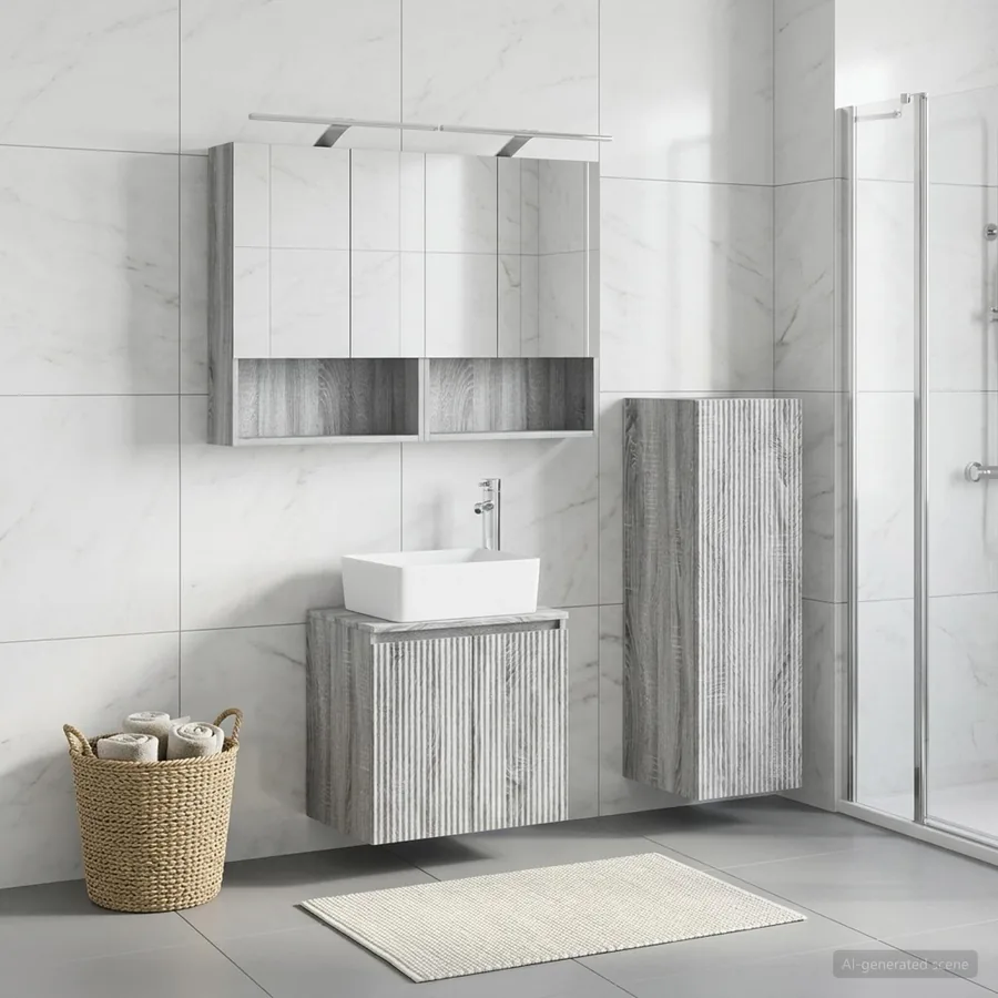 Ensemble de mobilier de salle de bain 4 pcs Sonoma gris