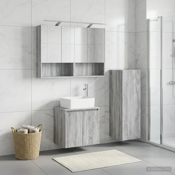 Ensemble de mobilier de salle de bain 4 pcs Sonoma gris