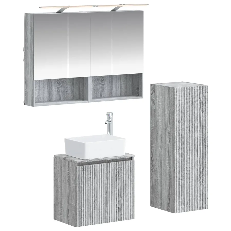 Ensemble de mobilier de salle de bain 4 pcs Sonoma gris - 2