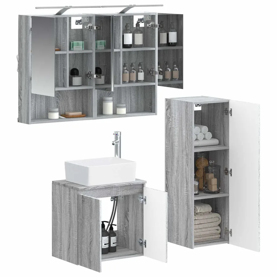 Ensemble de mobilier de salle de bain 4 pcs Sonoma gris - 3