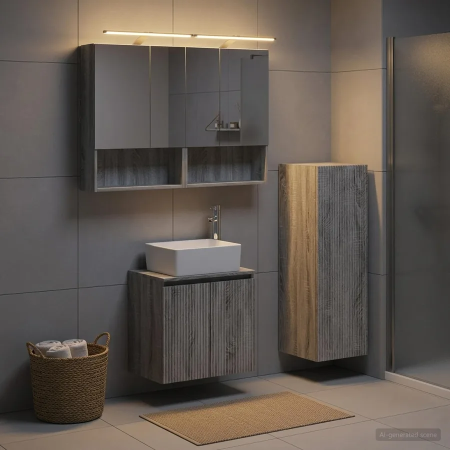 Ensemble de mobilier de salle de bain 4 pcs Sonoma gris - 4