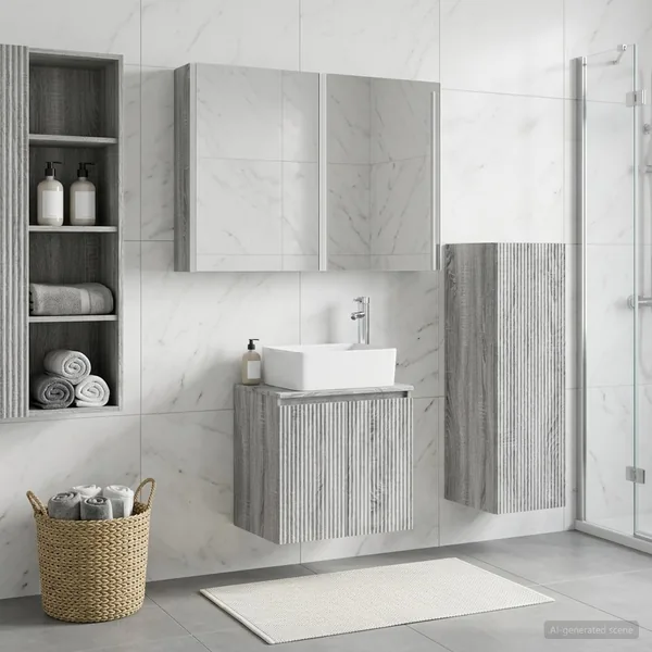 Ensemble de mobilier de salle de bain 4 pcs Sonoma gris