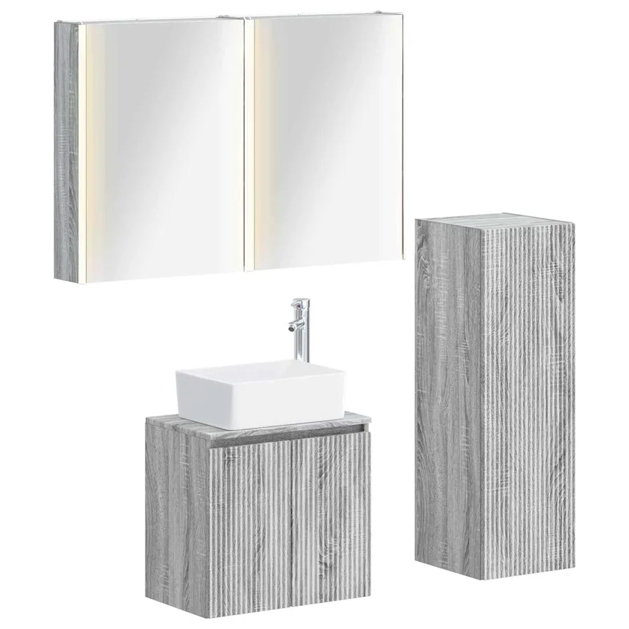 Ensemble de mobilier de salle de bain 4 pcs Sonoma gris - 2