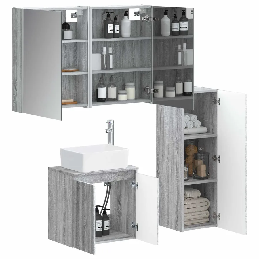 Ensemble de mobilier de salle de bain 4 pcs Sonoma gris - 3