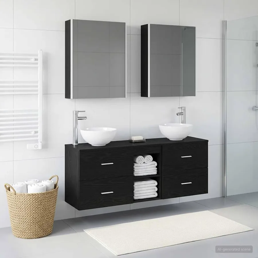 Ensemble d'armoire de salle de bain 5 pcs Chêne noir