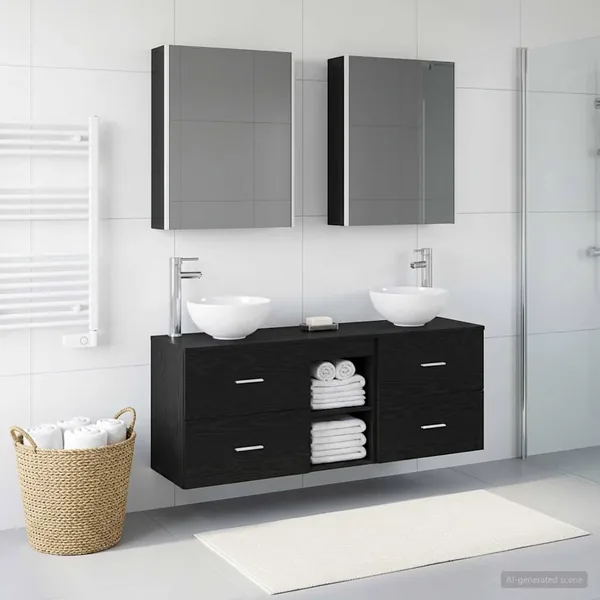 Ensemble d'armoire de salle de bain 5 pcs Chêne noir