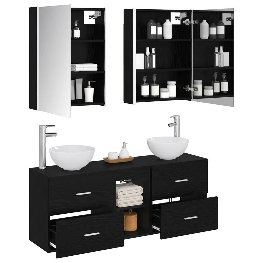 Ensemble d'armoire de salle de bain 5 pcs Chêne noir - 3