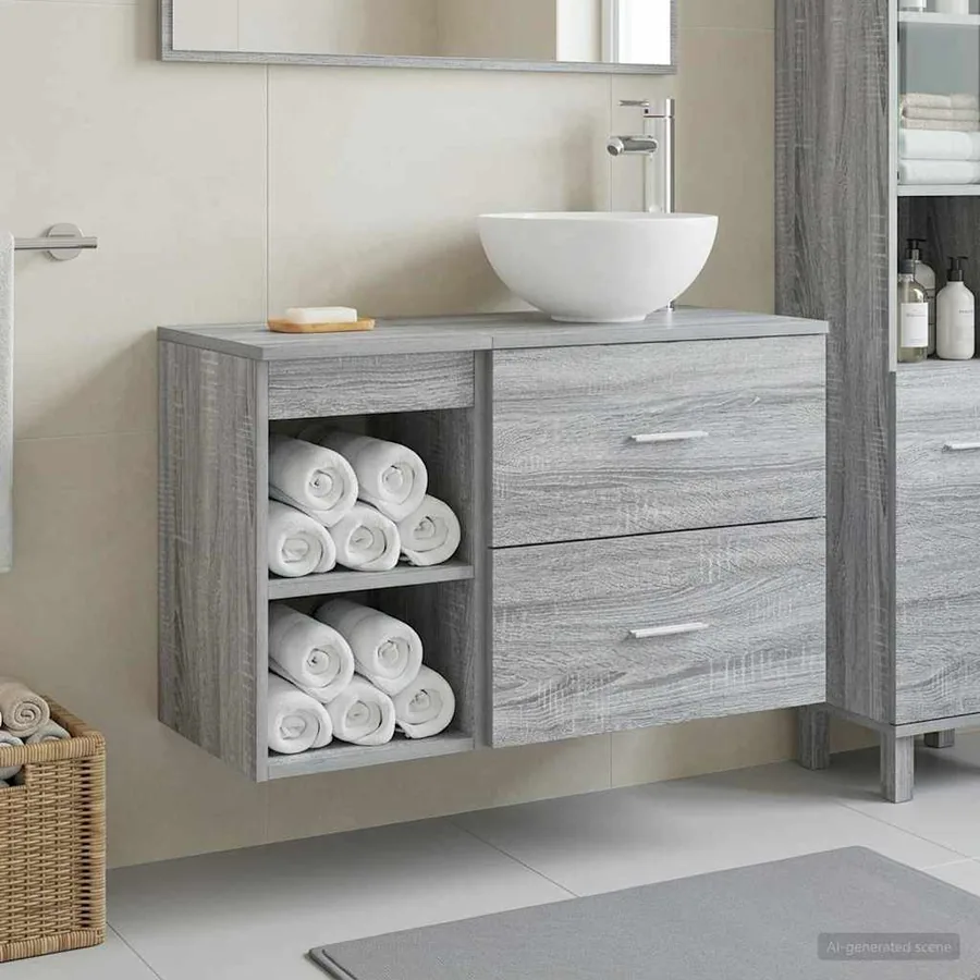 Ensemble de mobilier de salle de bain 2 pcs Sonoma gris
