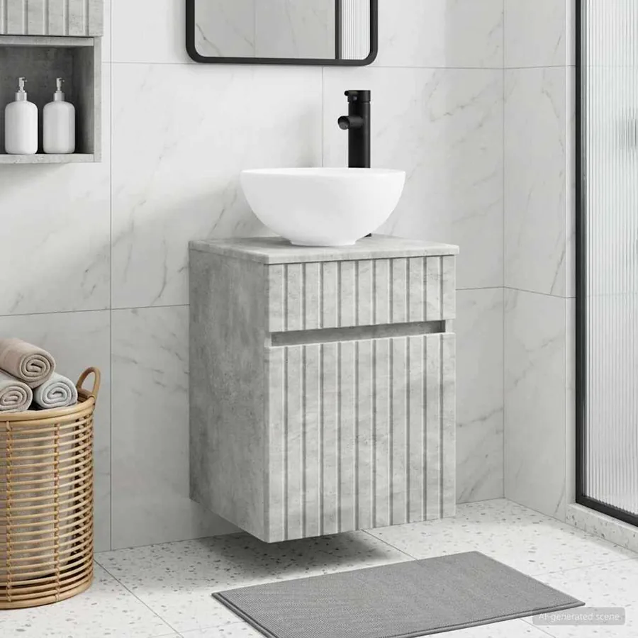 Meuble de lavabo mural Gris béton 39 x 35 x 63 cm