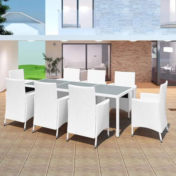 Salon de jardin 9 pcs Résine tressée Blanc-crème
