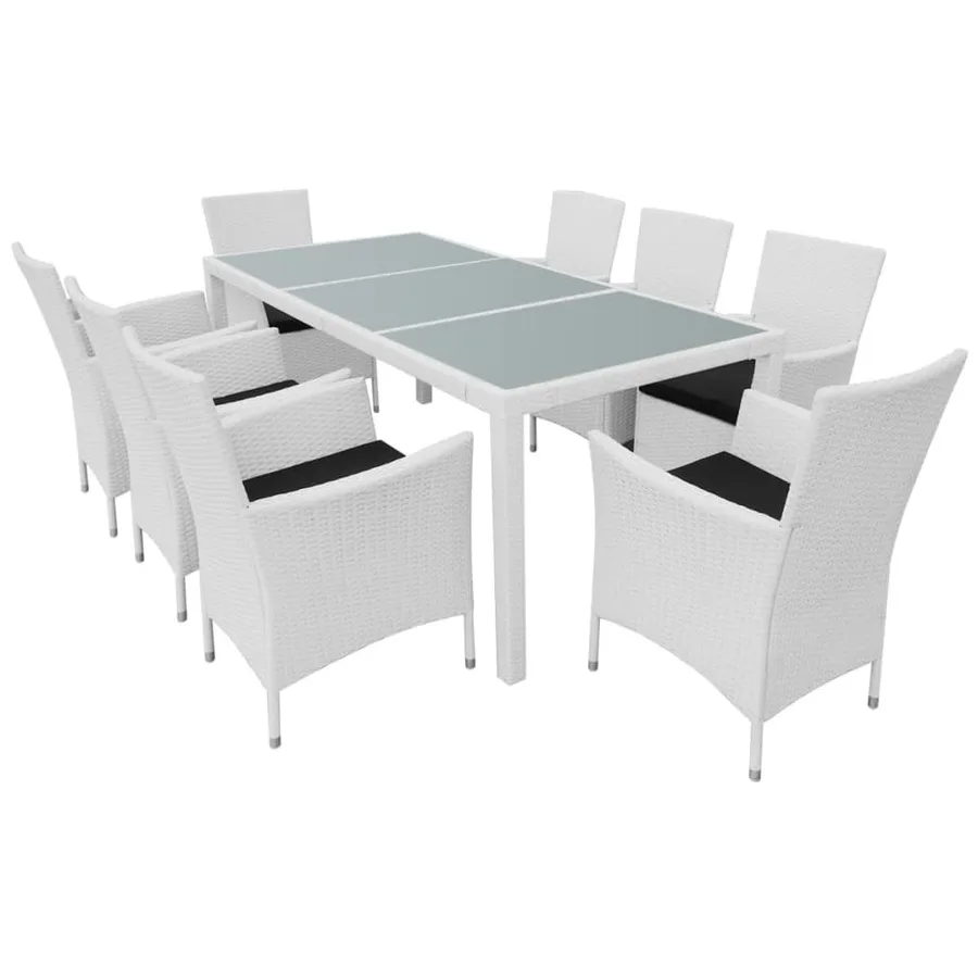 Salon de jardin 9 pcs Résine tressée Blanc-crème - 2