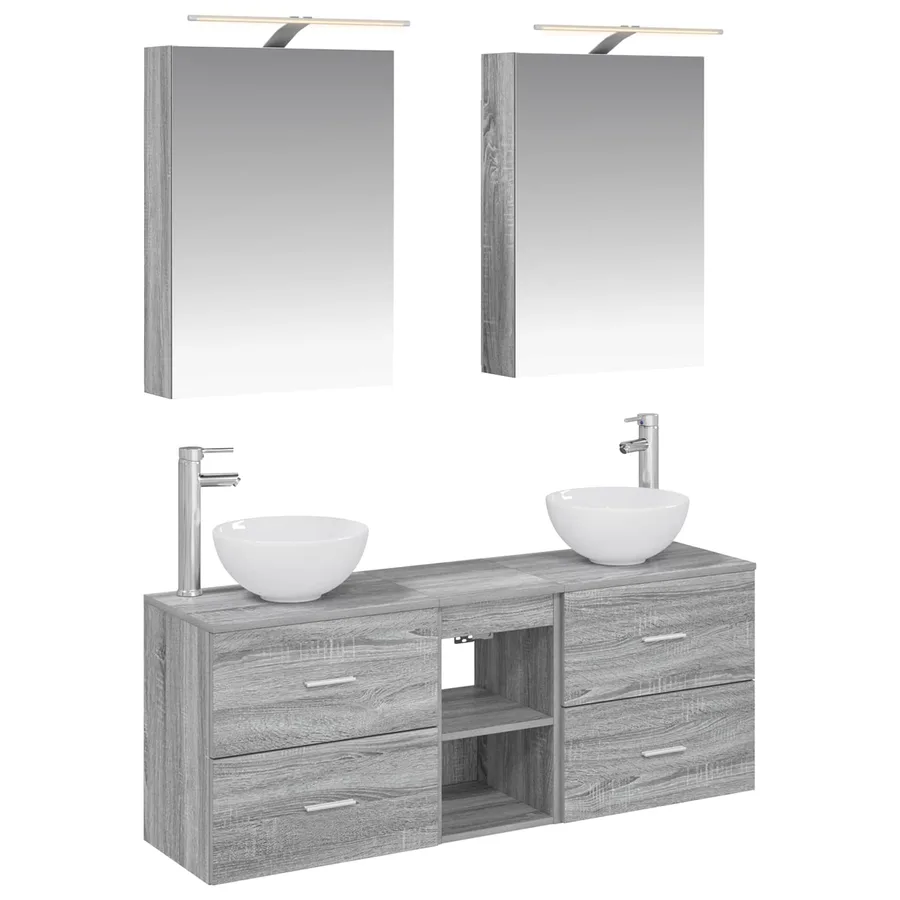 Ensemble d'armoire de salle de bain 5 pcs Sonoma gris - 2