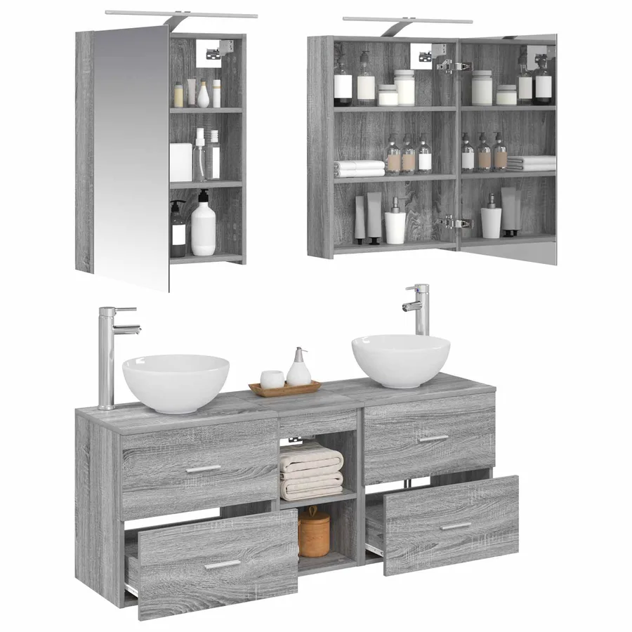 Ensemble d'armoire de salle de bain 5 pcs Sonoma gris - 3