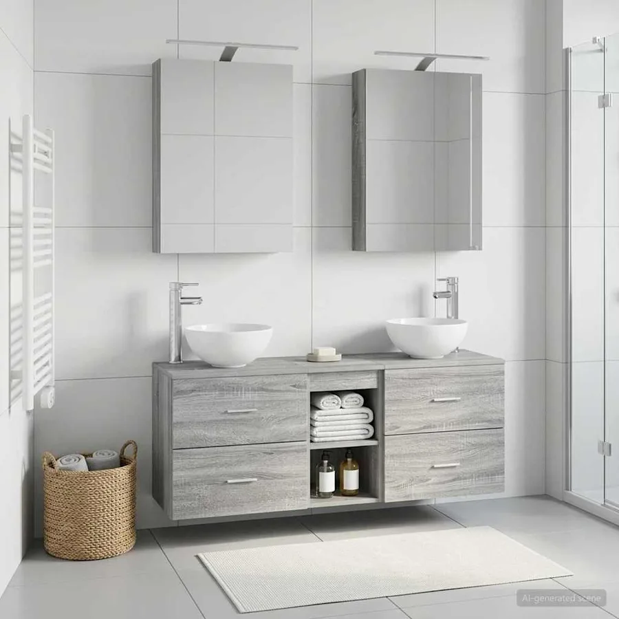 Ensemble d'armoire de salle de bain 5 pcs Sonoma gris - 4