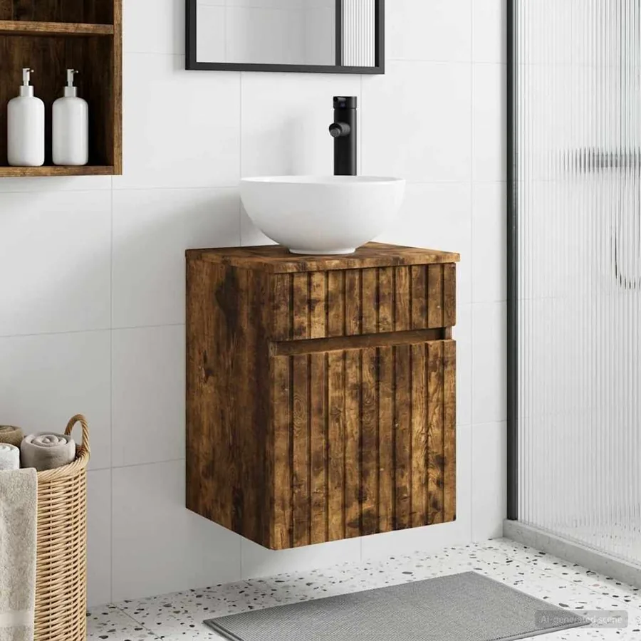 Meuble de lavabo mural Chêne fumé 39 x 35 x 63 cm