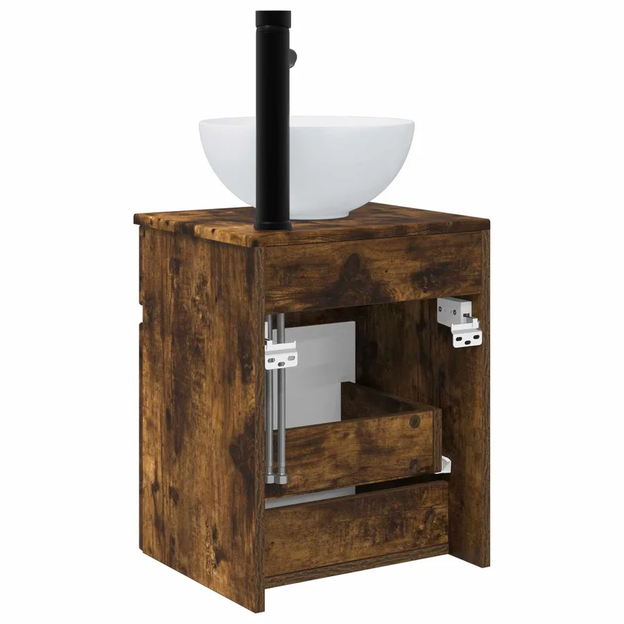 Meuble de lavabo mural Chêne fumé 39 x 35 x 63 cm - 4