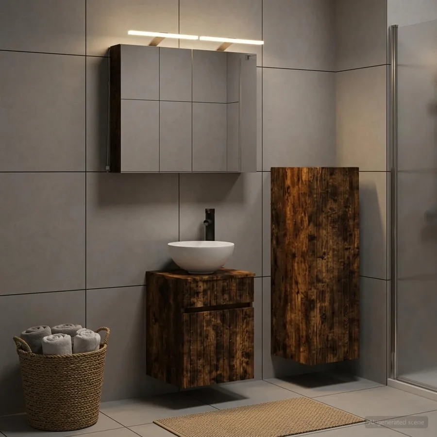 Ensemble de mobilier de salle de bain 4 pcs Chêne fumé