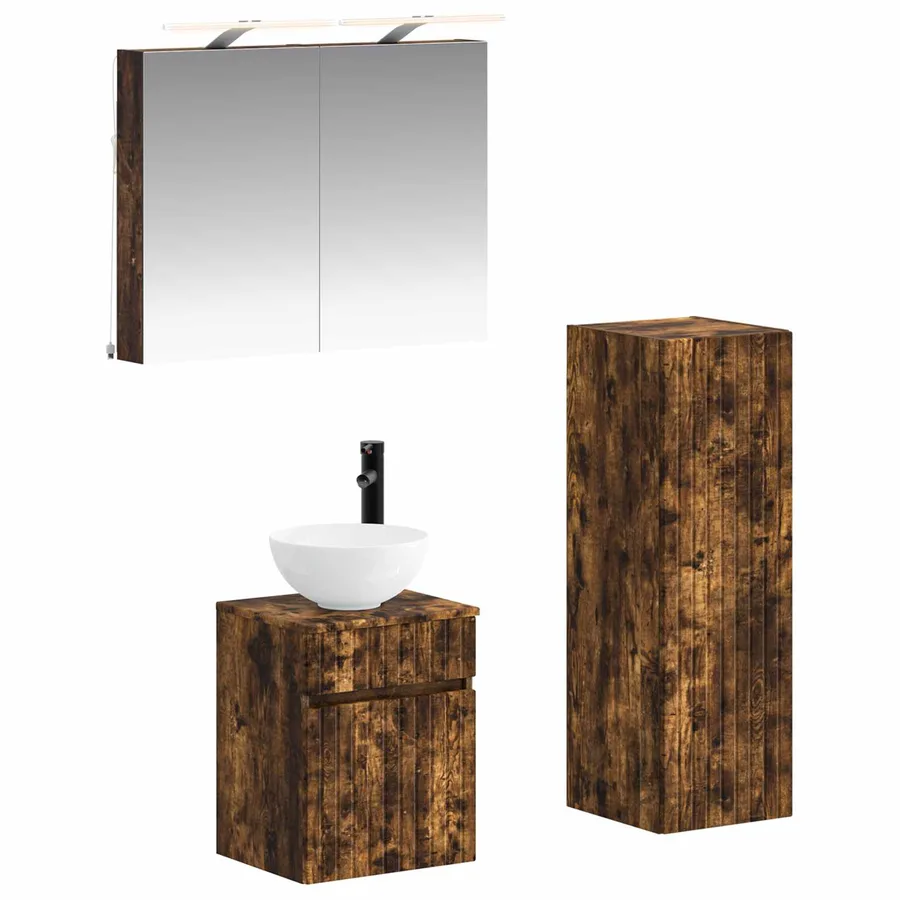 Ensemble de mobilier de salle de bain 4 pcs Chêne fumé - 2