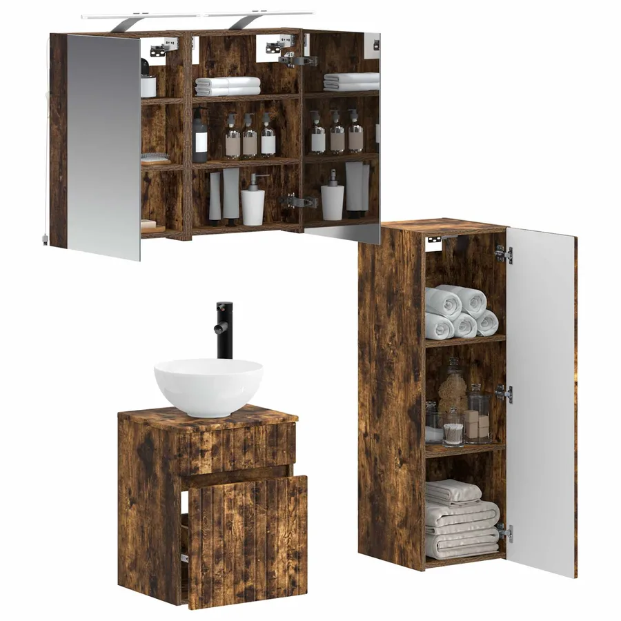 Ensemble de mobilier de salle de bain 4 pcs Chêne fumé - 3