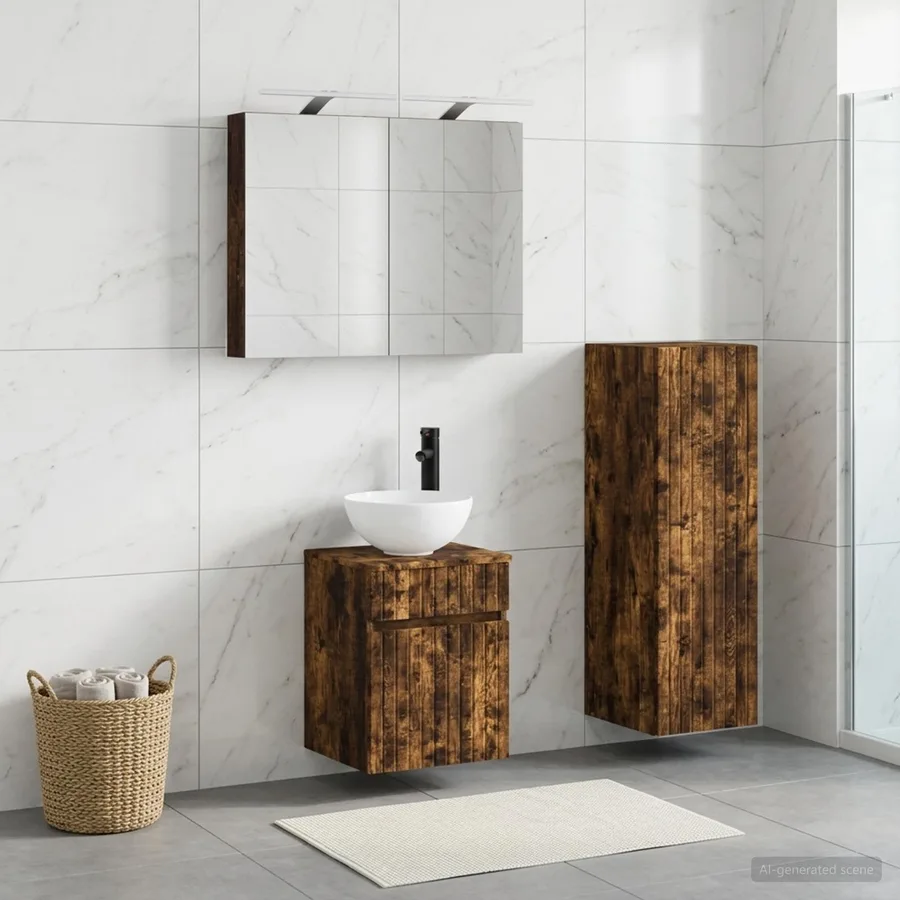 Ensemble de mobilier de salle de bain 4 pcs Chêne fumé - 4