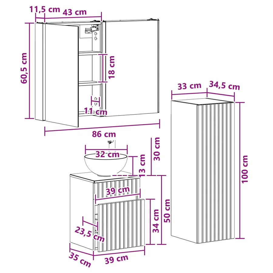 Ensemble de mobilier de salle de bain 4 pcs Blanc - 12