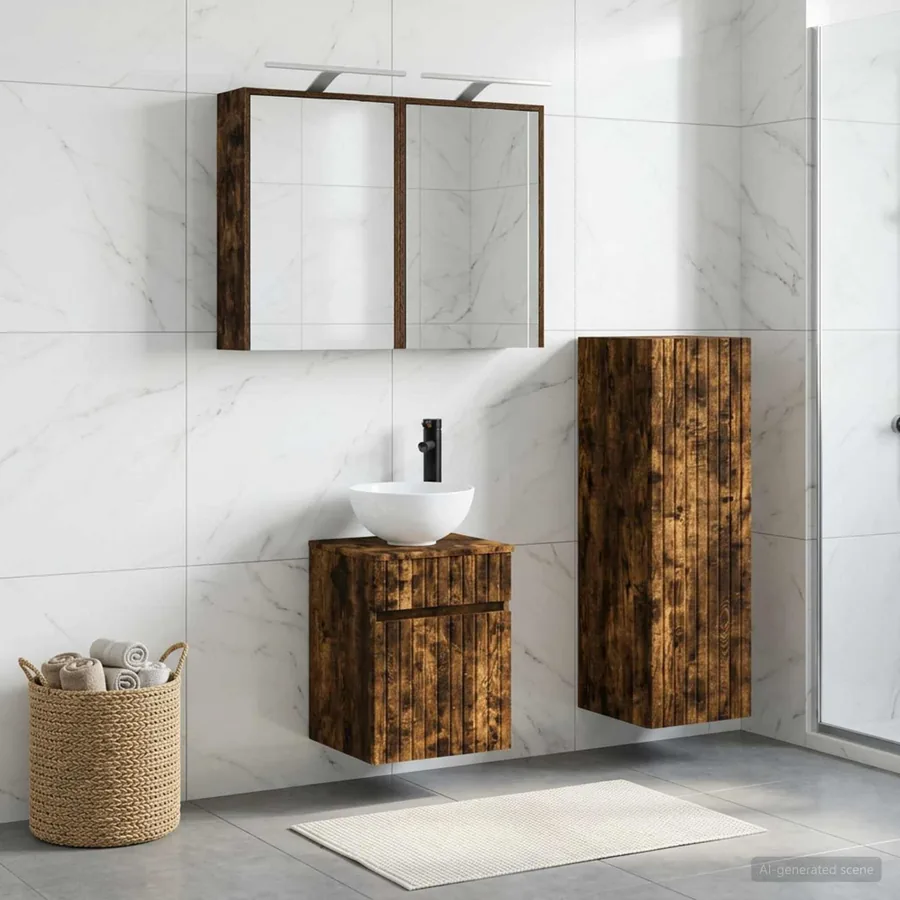 Ensemble de mobilier de salle de bain 4 pcs Chêne fumé