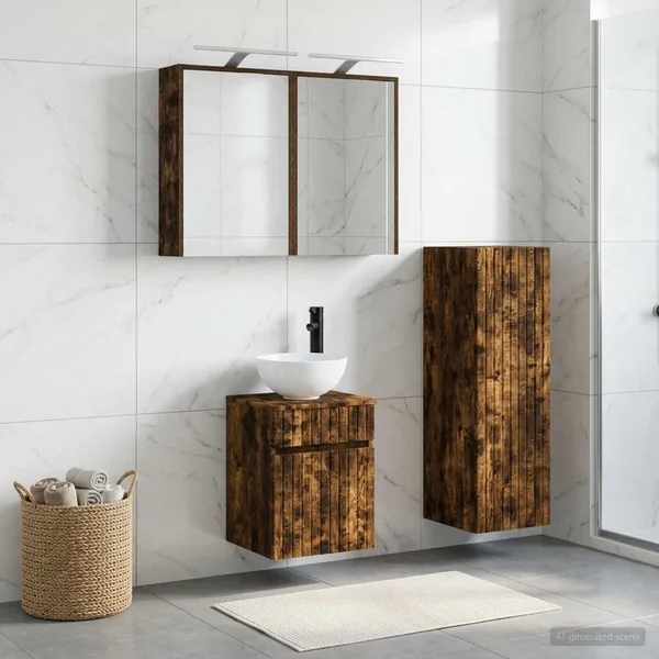 Ensemble de mobilier de salle de bain 4 pcs Chêne fumé