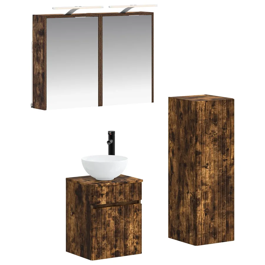 Ensemble de mobilier de salle de bain 4 pcs Chêne fumé - 2