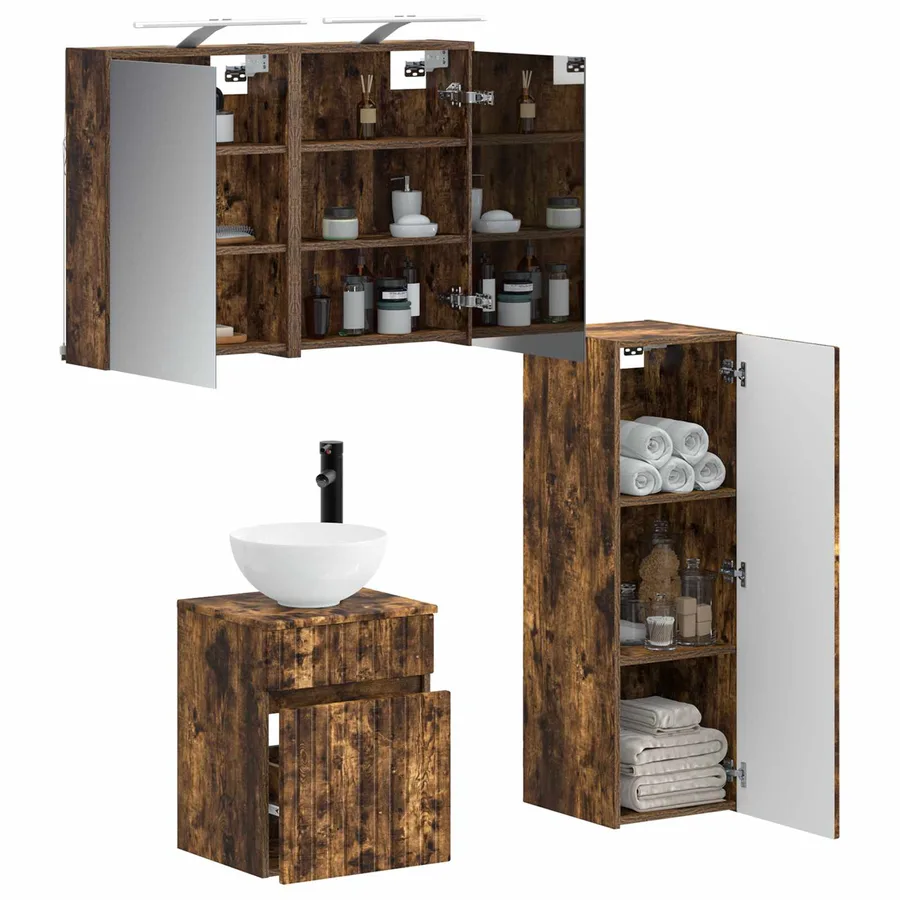 Ensemble de mobilier de salle de bain 4 pcs Chêne fumé - 3