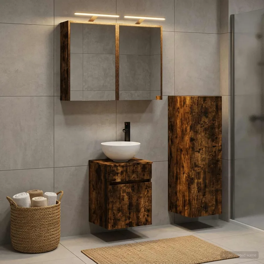 Ensemble de mobilier de salle de bain 4 pcs Chêne fumé - 4