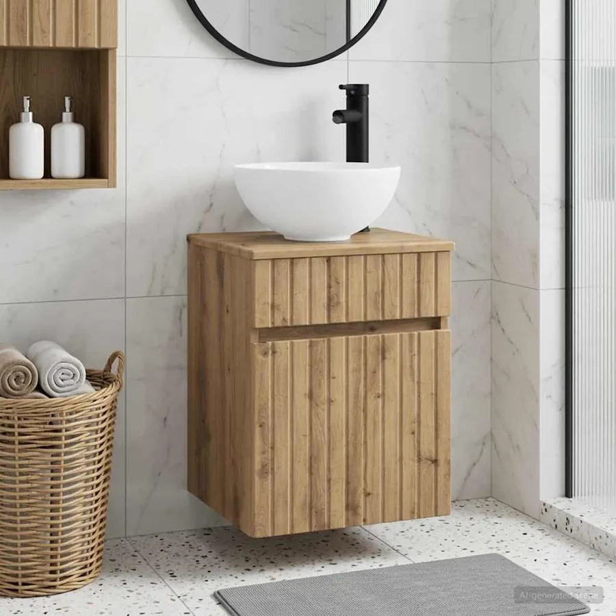 Meuble de lavabo mural Chêne artisanal 39 x 35 x 63 cm