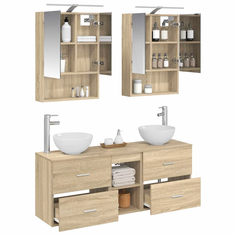 Ensemble d'armoire de salle de bain 5 pcs Chêne Sonoma - 3