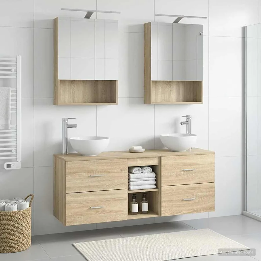 Ensemble d'armoire de salle de bain 5 pcs Chêne Sonoma - 4