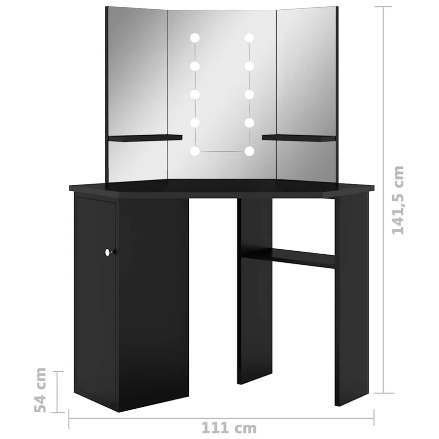 Coiffeuse d'angle avec LED Noir 111x54x141,5 cm - 12