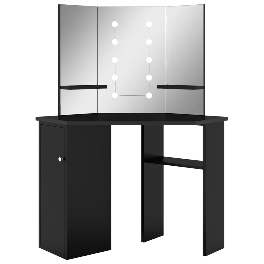 Coiffeuse d'angle avec LED Noir 111x54x141,5 cm - 2